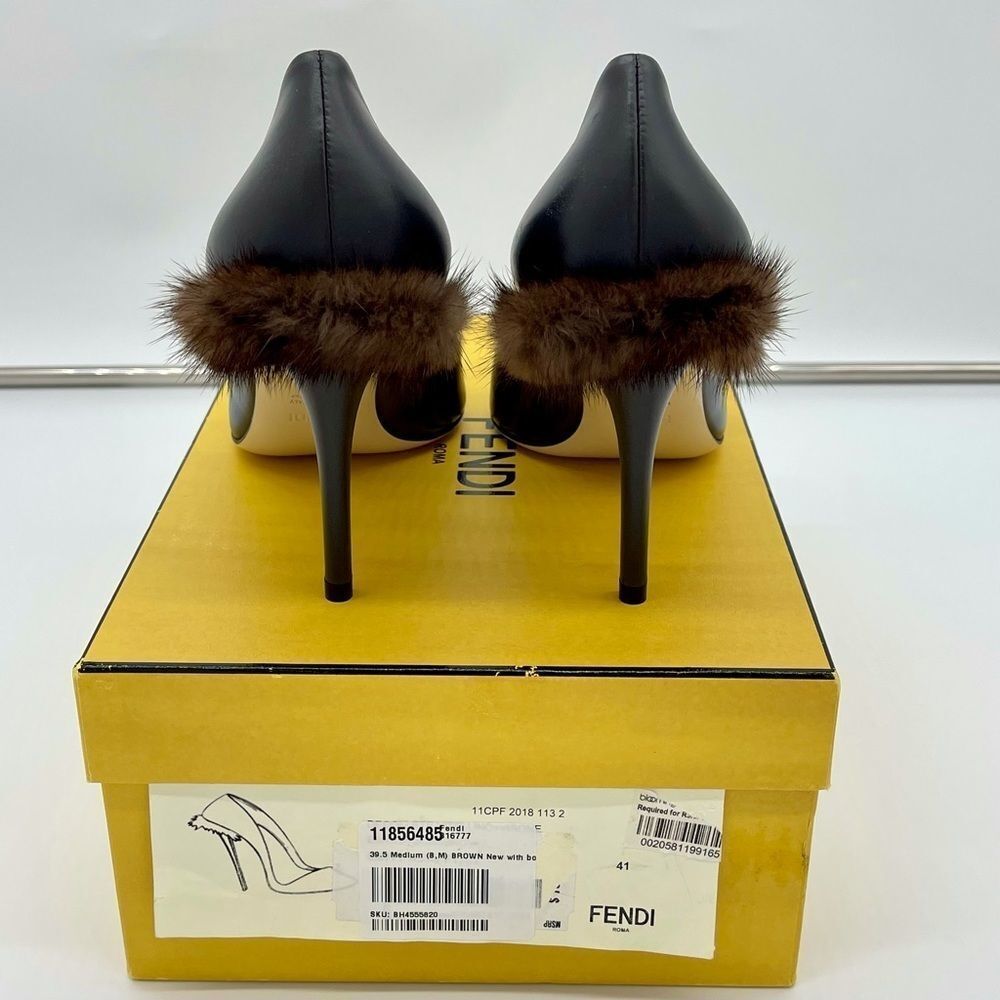 Fendi Closed Toe Heels Black Leather Pumps w/ Brown Mink Fur Size 39.5 NWT - Picture 14 of 15